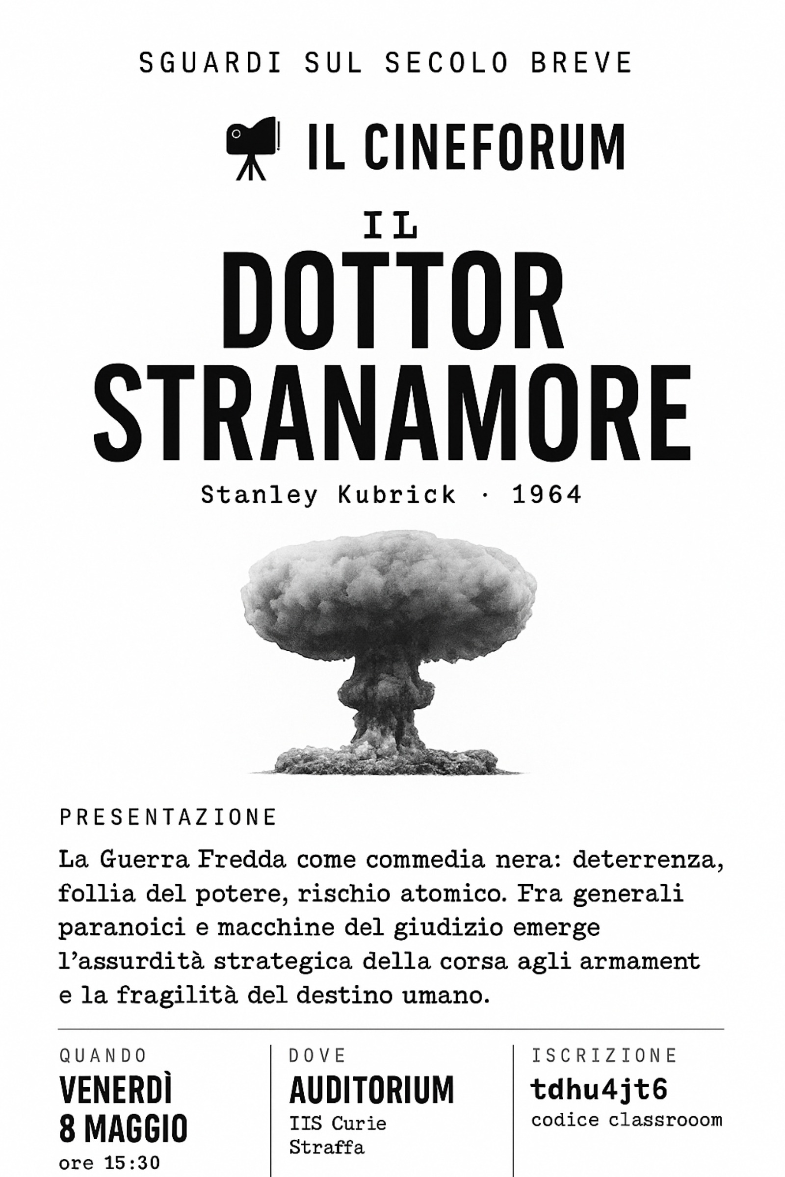 CINEFORUM- IL DOTTOR STRANAMORE, venerdì 8 maggio